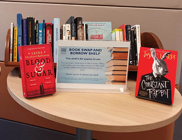 A table display of books