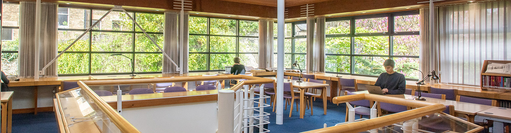 The large windows in the reading room at the Japanese Library